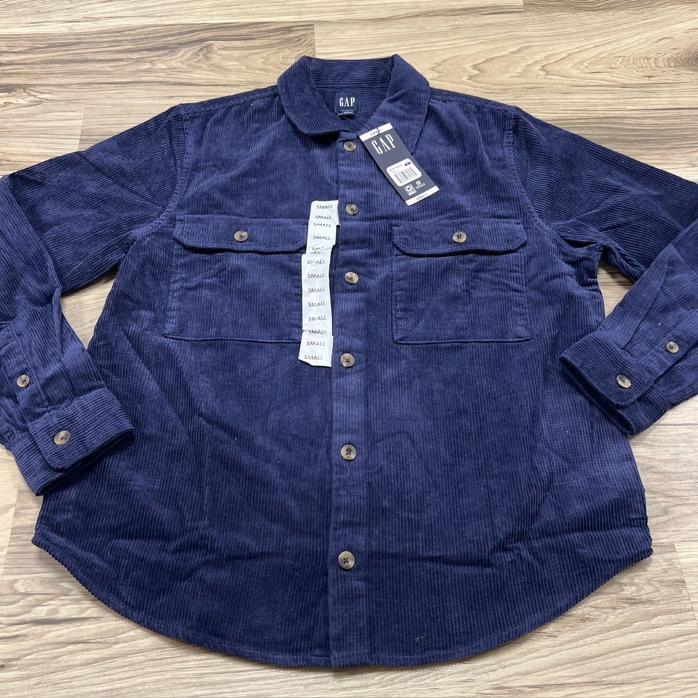 Gap Long Sleeve Button Down Corduroy Shirt Navy blue Men's Small $80 NWT